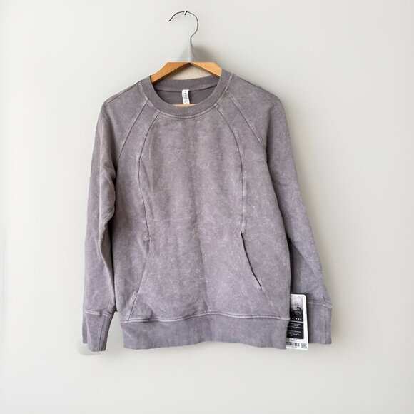 Lululemon Size 8 Scuba Crew White Washed Dark Chrome Cozy Cotton Terry - Picture 1 of 8